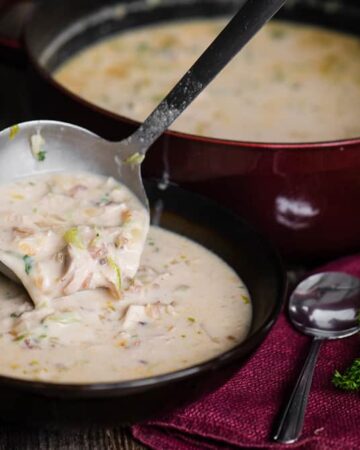 Creamy Chicken and Rice Soup is an easy and comforting dinner that your family will love. You can use store bought rotisserie chicken and broth, or you can make your own from scratch. Either way, this creamy chicken soup with rice will satisfy your craving!