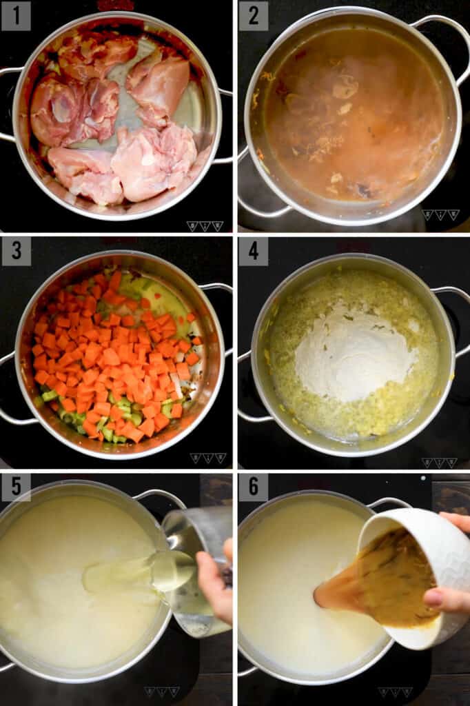 step by step process photos of how to make creamy chicken soup