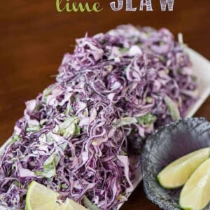 This Creamy Cilantro Lime Slaw combines fresh salad ingredients & a tangy dressing to make an outstanding side dish or your favorite fish taco topper.