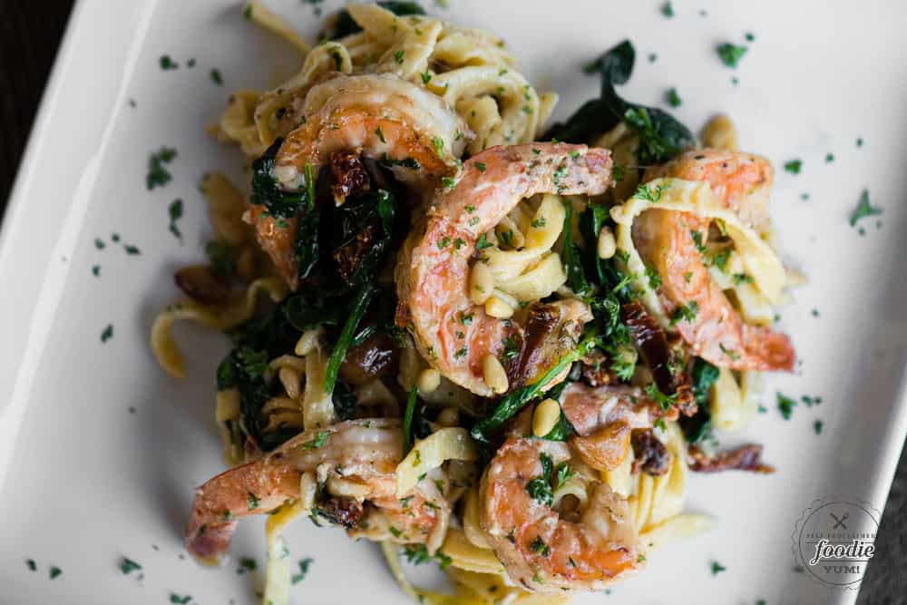 Creamy Sundried Tomato Shrimp with fettuccine alfredo Pasta