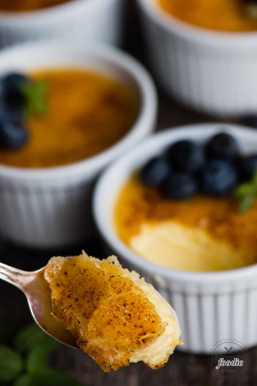 bite of creme brulee recipe with caramelized top