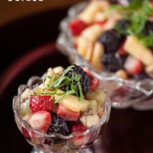 fruit salad with lemon dressing in dish