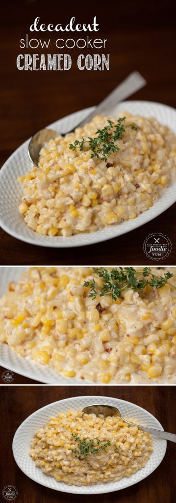 This savory Decadent Slow Cooker Creamed Corn made from fresh corn tastes nothing like the stuff from a can and is so simple to make in your crockpot.