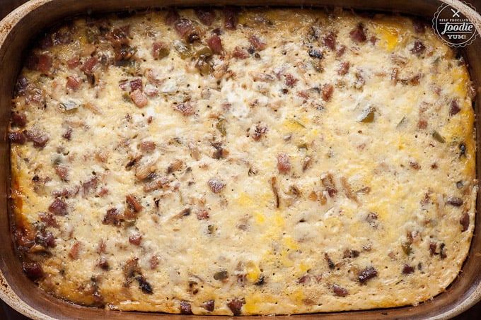 a cooked pan of denver omelet breakfast casserole