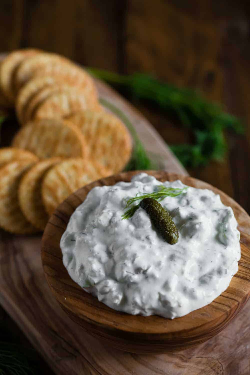 dill pickle dip with crackers