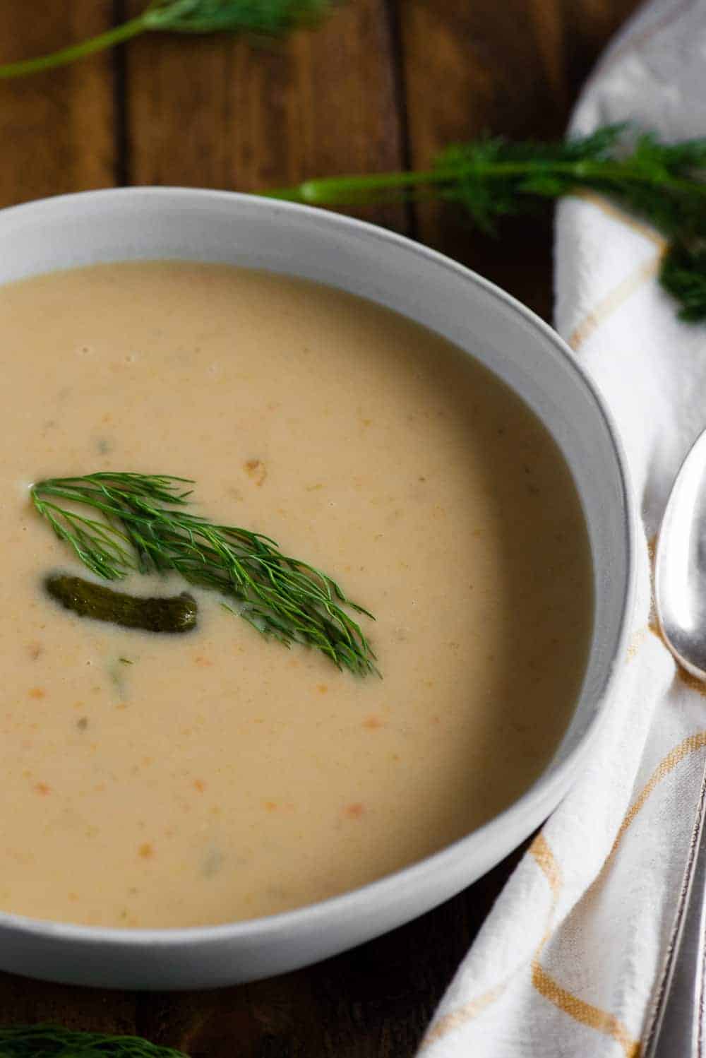 bowl of dill pickle soup