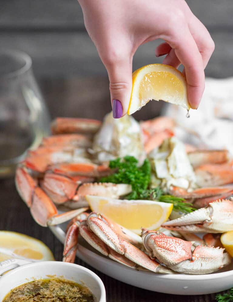 Steamed Dungeness Crab Legs with Garlic Herb Butter