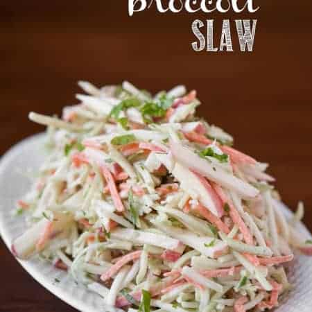 Easy Broccoli Slaw with a homemade creamy dressing is a side salad that takes only minutes to make and is perfect for any summer time gathering.