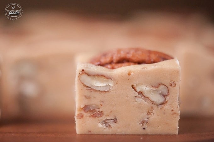 a close up of a brown butter pecan bite