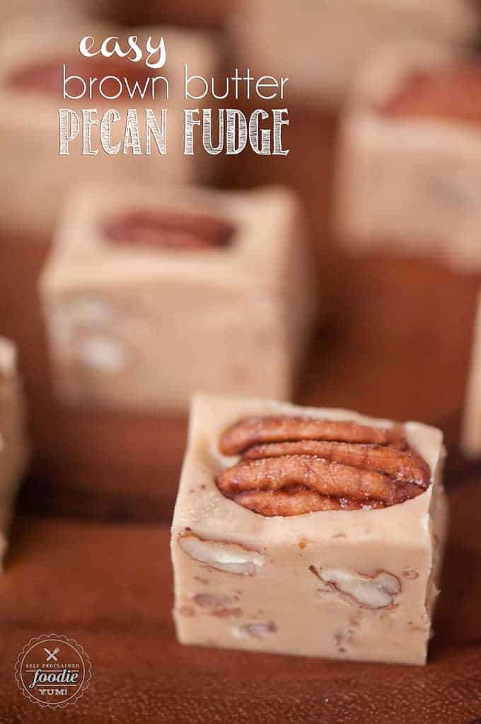 a close up of a brown butter pecan fudge bite