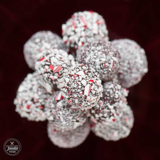 candy cane chocolate truffles in a pile