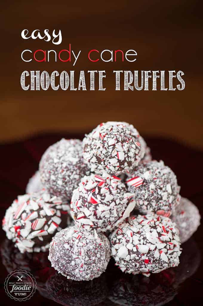 a pile of easy candy cane chocolate truffles