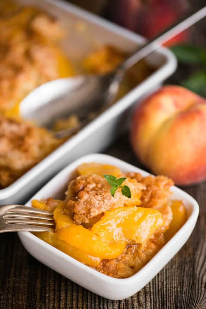 dish of peach cobbler