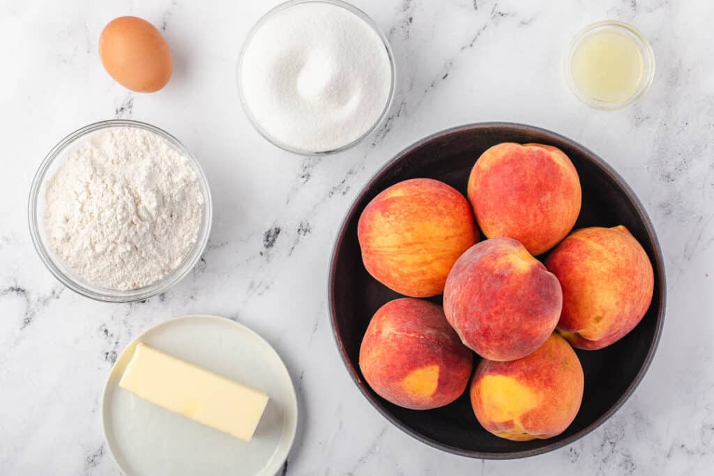 ingredients to make fresh Peach Cobbler