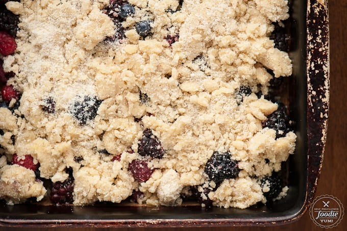 crumb topping for berry cobbler before it is baked