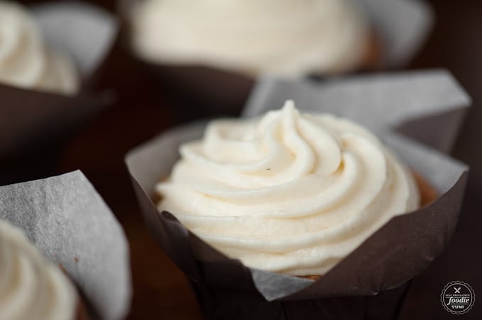 a cupcake with eggnog frosting on top