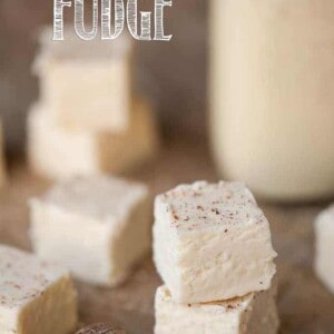 A piece of eggnog fudge on a table
