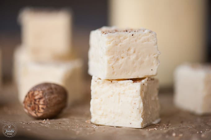 two pieces of eggnog fudge