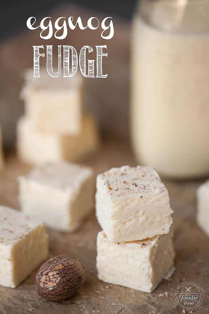 A piece of eggnog fudge on a table