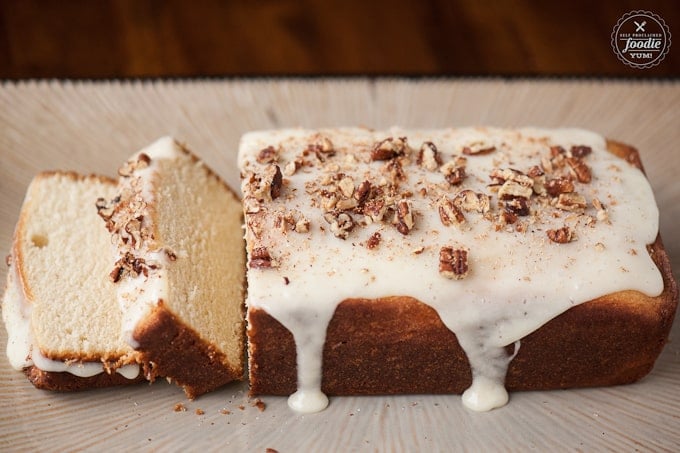 a slice of eggnog pound cake