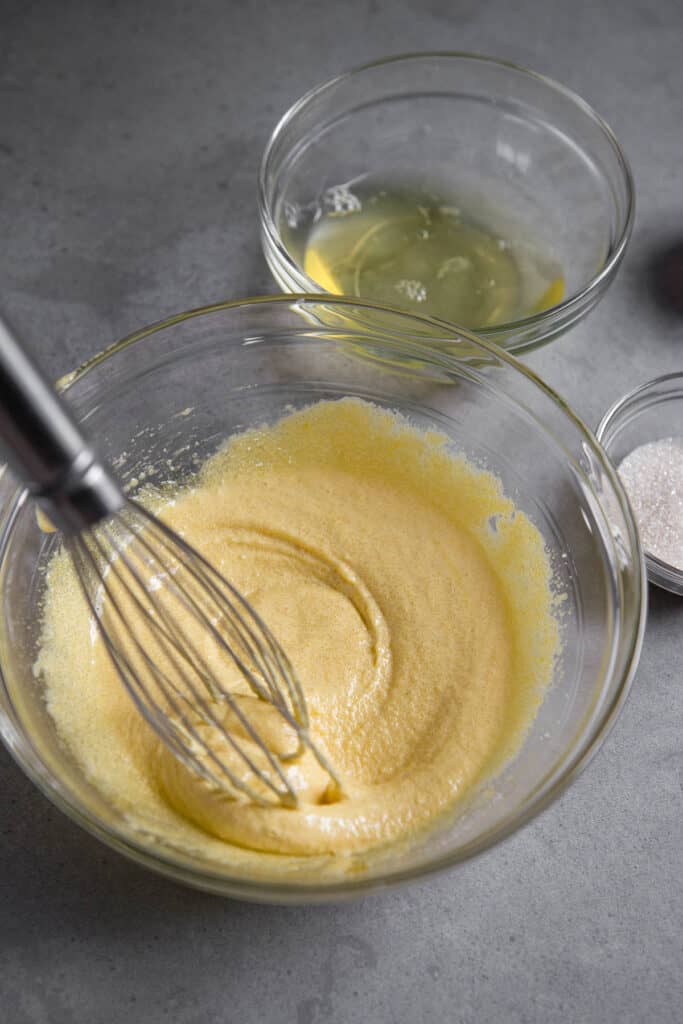 egg yolks whisked with sugar