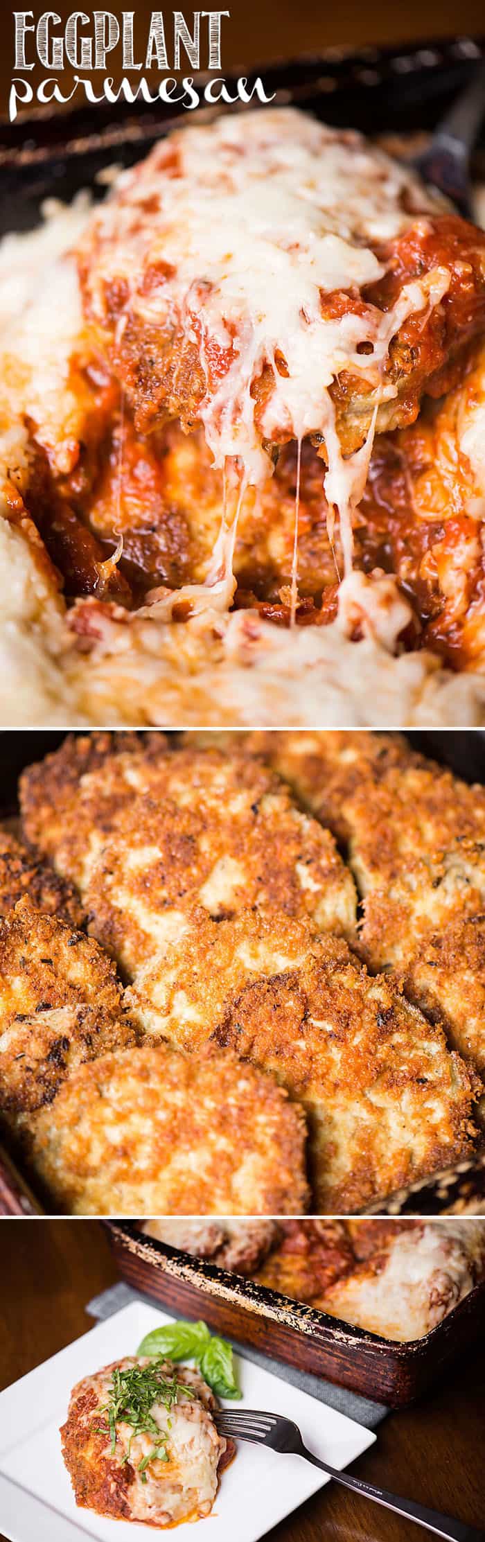 This is the absolute best Eggplant Parmesan recipe, just like mom used to make it! Fresh eggplant is sliced, battered, fried, layered with cheese and marinara, and then baked to perfection in the oven. This meal is the ultimate Italian comfort food! #eggplant #eggplantparm #eggplantparmesan #bakedeggplantparmesan #dinner #recipe