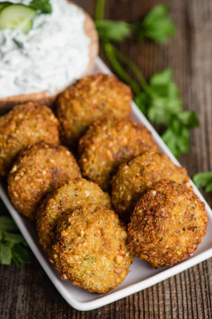 homemade Falafel with tzatziki sauce