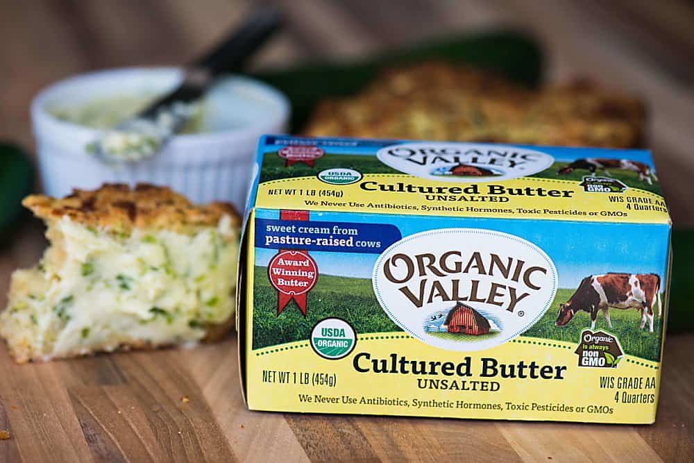 organic valley cultured butter, used in cheddar zucchini bread with jalapeno honey butter