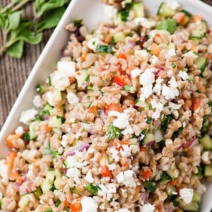 Mediterranean Farro Salad recipe with cucumber and feta cheese