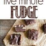 Five Minute Microwave Fudge is a quick and sinfully delicious homemade fudge recipe. This easy fudge will become a holiday favorite! #fudge #fudgerecipe #homemadefudge #microwavefudge #easyfudge