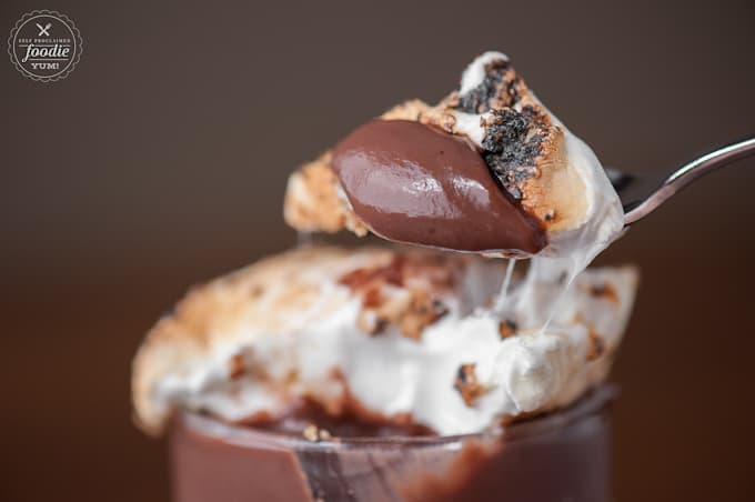 bite of chocolate pudding with toasted marshmallow