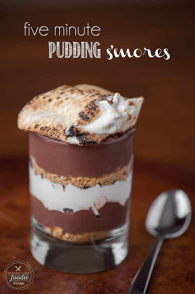 toasted marshmallow on top of pudding s\'more parfait