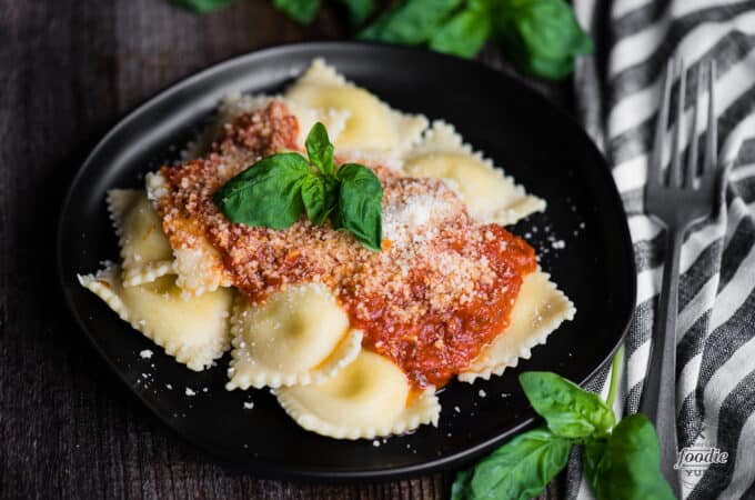 Homemade Four Cheese Ravioli with sauce