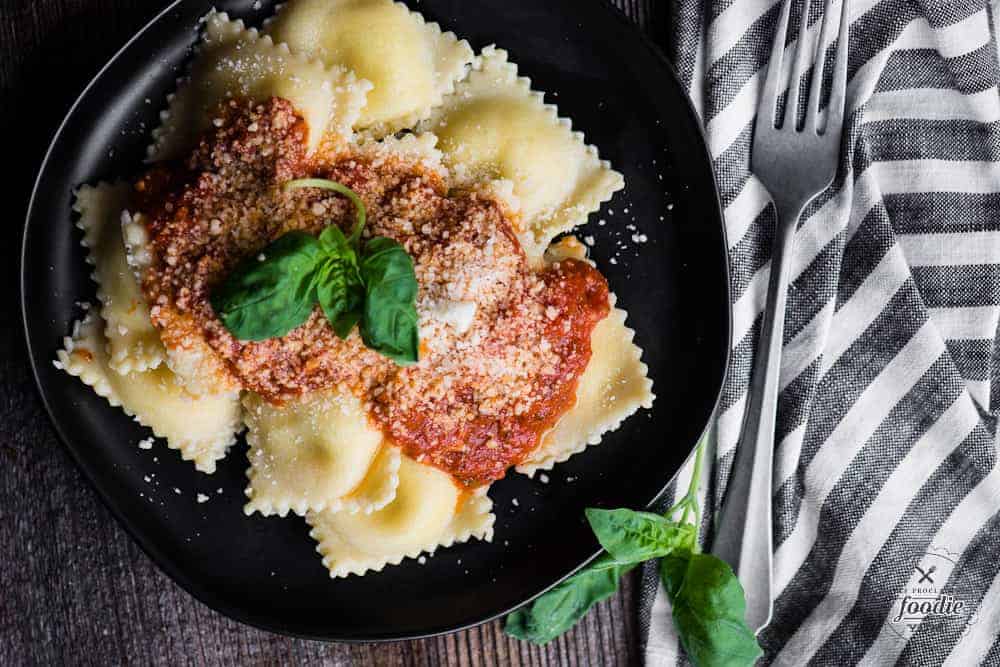 mezzaluna ravioli with five cheese marinara