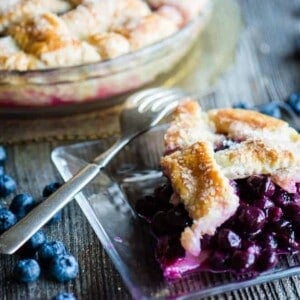 piece of fresh blueberry pie on plate