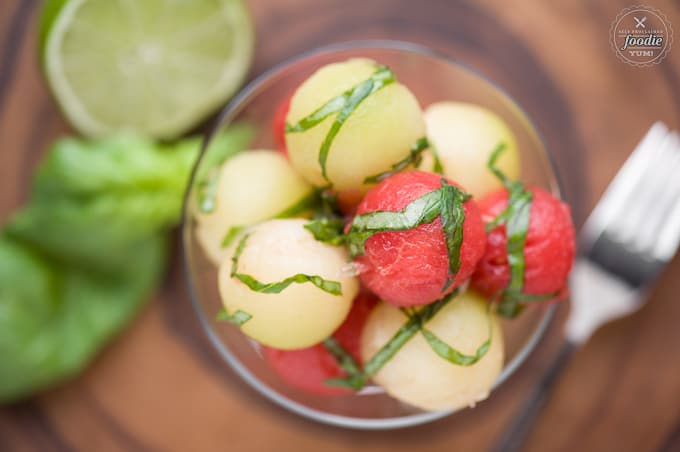 melon balls with basil and lime