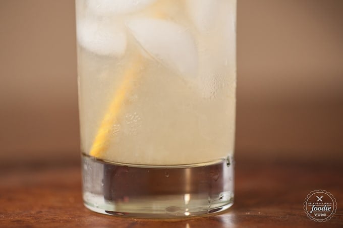 a close up of lemonade in a glass