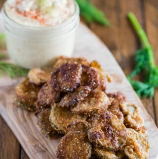 crispy cornmeal fried pickles with dipping sauce
