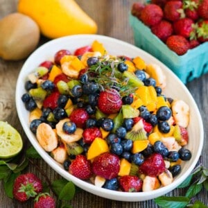 fruit salad with honey lime dressing.
