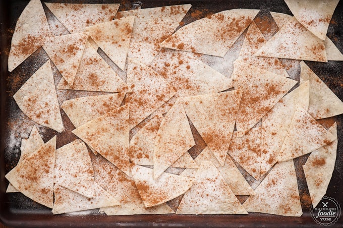 tortilla pieces sprinkled with cinnamon and sugar