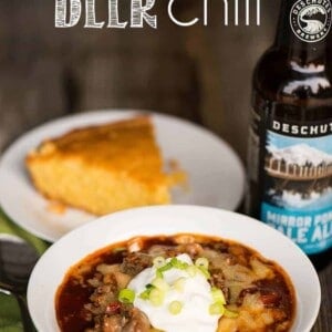 Game Day Beer Chili made with fresh or canned tomatoes in the slow cooker or pressure cooker is the perfect cold weather tailgating meal!
