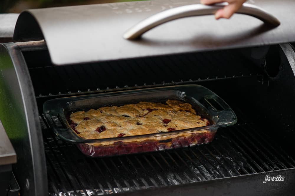 gluten free cherry cobbler in traeger