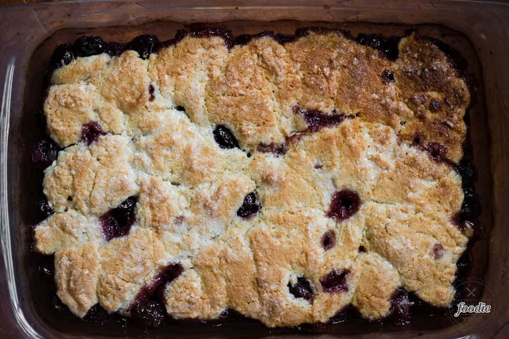 9x13 pan of gluten free cherry cobbler