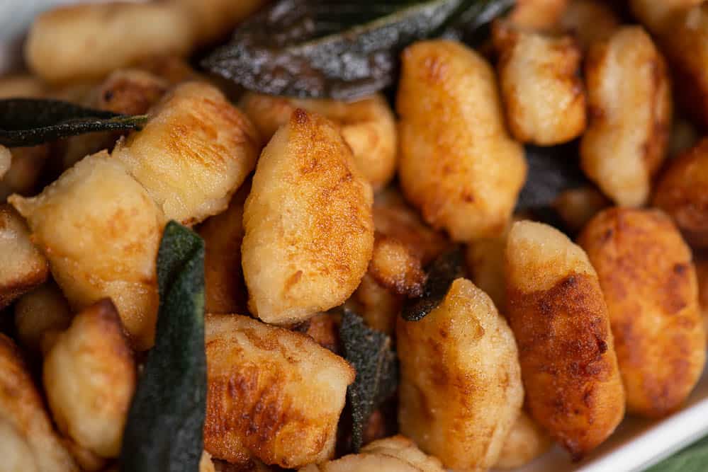 close up view of fried gnocchi