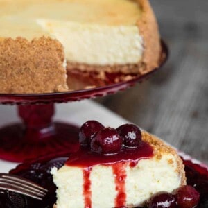 classic cheesecake recipe with easy cherry topping