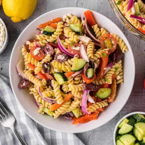 Greek Pasta Salad with the BEST Vinaigrette Dressing