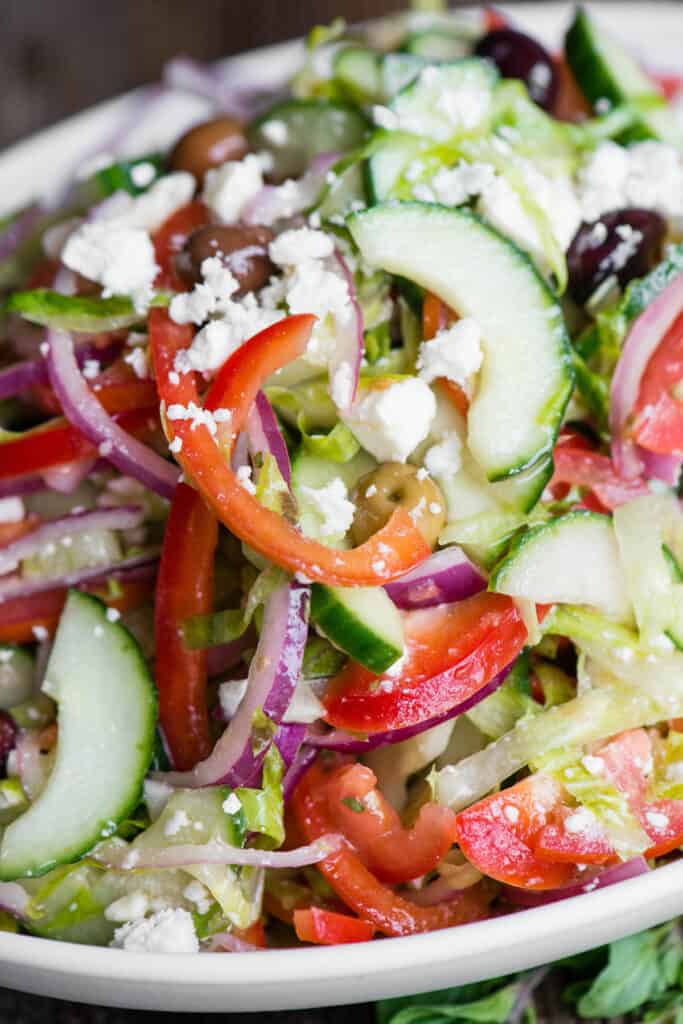 Greek inspired salad with cucumbers and peppers