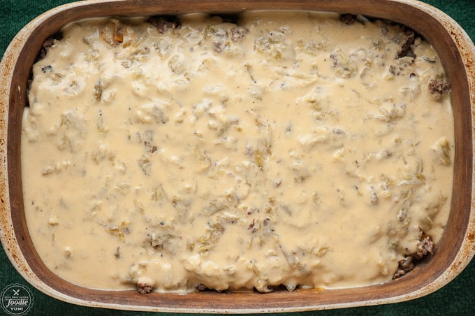 cheese sauce on top of tater tot casserole