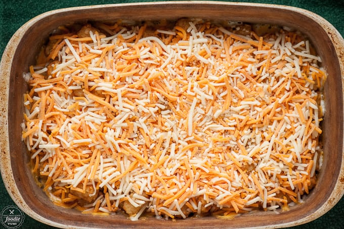 shredded cheese on casserole