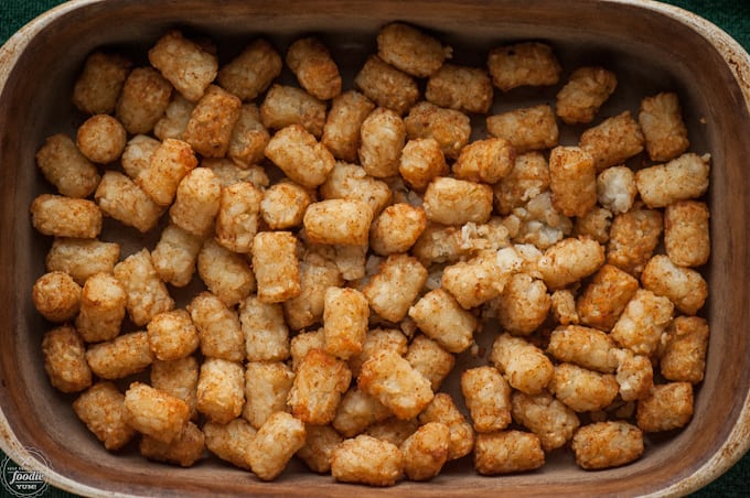 tater tots in baking pan